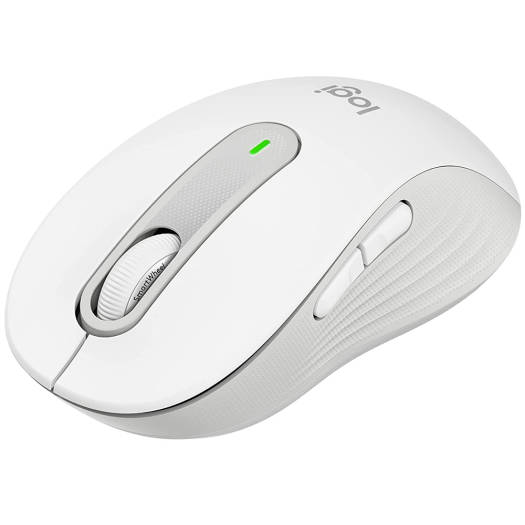 Logitech Signature M650 Wireless Mouse for small–medium hands, featuring silent clicks, 5 buttons, Bluetooth and multi-device support, 400 DPI sensor, and 10m wireless range — White.