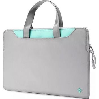 Tomtoc ultra-slim 13" laptop sleeve handbag in gray-teal, compatible with MacBook Pro, MacBook Air, and Microsoft Surface.