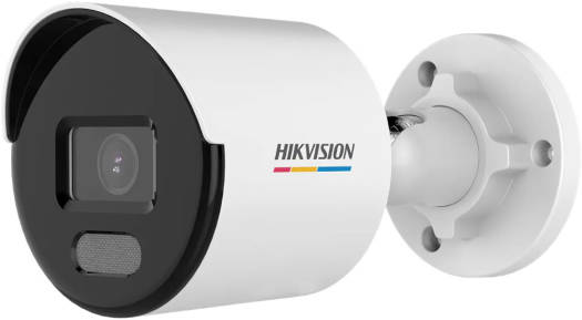 Hikvision 2MP ColorVu MD 2.0 Fixed Bullet Network Camera with 4mm lens, up to 30m supplementary light range, H.265+ compression, and 32 Kbps–8 Mbps video bitrate. White.