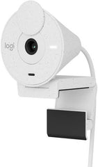 Logitech Brio 300 Full HD webcam with a 2MP sensor, 70° viewing angle, built-in privacy shutter, automatic light adjustment, 30 fps video output, USB-C connectivity, and a 1.22m microphone pickup range - white