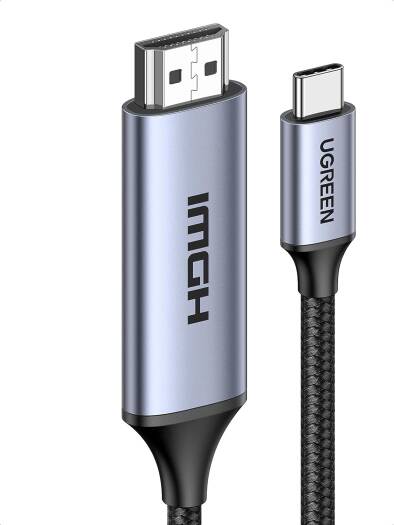 UGREEN 8K USB-C to HDMI Cable, supports 8K@60Hz and 4K@240Hz/144Hz with HDMI 2.1. Compatible with iPhone 15, iPad (10/Pro/Air/Mini), Samsung Galaxy series, MacBook, Surface Pro 7, Huawei P60 Pro. Length: 2 meters.