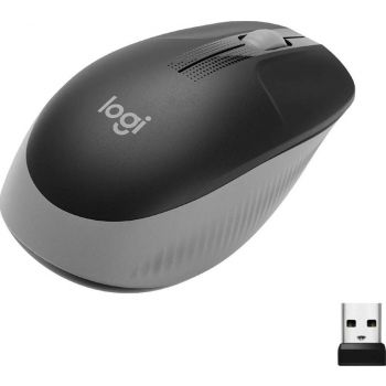 Logitech M191 Optical Wireless Mouse with 1000 DPI tracking, 3-button design, and smooth line-by-line scrolling — Mid Gray.