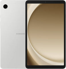 Samsung LTE Galaxy Tab A9 with an 8.7" WXGA+ 60Hz TFT display, Mediatek Helio G99 chipset, Mali-G57 MC2 GPU, 8GB RAM, 128GB storage, Android 13, and a 5100mAh battery. UAE variant in Mystic Silver.