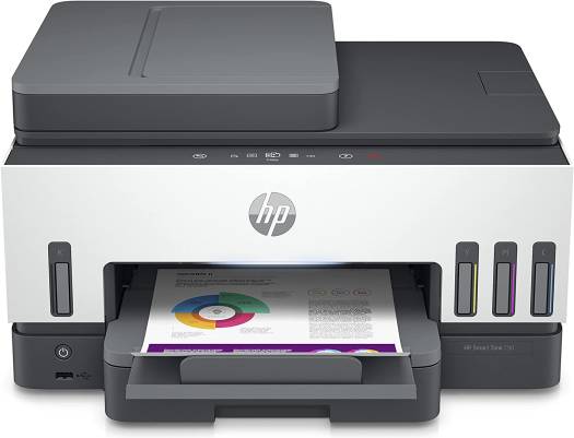 HP Smart Tank 790 All-in-One Printer – Auto Duplex, ADF, Magic Touch Panel, up to 23ppm, USB/Wi-Fi/Bluetooth/LAN/Mobile Printing, 100-sheet output, White-Gray.