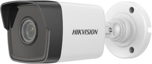 Hikvision DS-2CD1021-I 2 MP CMOS Network Bullet Camera with a 2.8 mm fixed lens, up to 30 m IR range, dual streaming, 3D digital noise reduction, IP67-rated protection, in white and black.