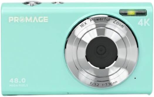 PROMAGE 4K Digital Camera, 48MP, 16x Zoom, Autofocus, 2.7″ Screen, LED Light, Supports up to 128GB, Green.