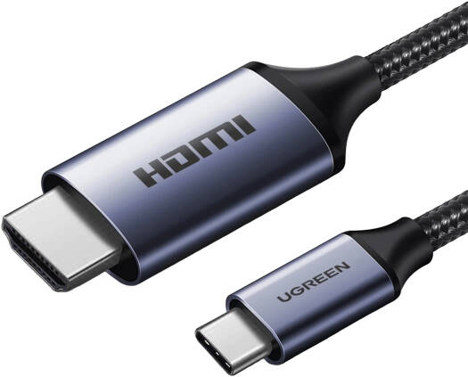 UGREEN CM565 USB-C to HDMI Cable, supports 8K@60Hz with HDMI 2.1. Offers mirror and extended display modes, built with tinned copper, plug-and-play design. Length: 1.5 meters. Color: Grey.