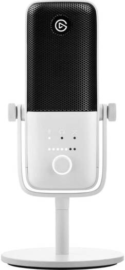 Elgato Wave 3 USB Microphone – features a 17 mm electret capsule, cardioid polar pattern, 24-bit resolution, 48/96 kHz sample rate, 20,000 Hz frequency response, USB-C connectivity, in white.