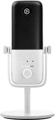 Elgato Wave 3 USB Microphone – features a 17 mm electret capsule, cardioid polar pattern, 24-bit resolution, 48/96 kHz sample rate, 20,000 Hz frequency response, USB-C connectivity, in white.