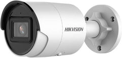 Hikvision AcuSense DS-2CD2023G2-IU 2MP outdoor network bullet camera with a 2.8mm lens, up to 40m night vision range, H.265+ compression, built-in microphone, and IP67-rated water resistance (white).