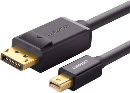 UGREEN 10477 Mini DisplayPort (Male) to DisplayPort (Male) Cable, gold-plated connectors, supports speeds up to 8.64 Gbps and full-bandwidth 2560×1600 @ 60Hz. Plug-and-play design.