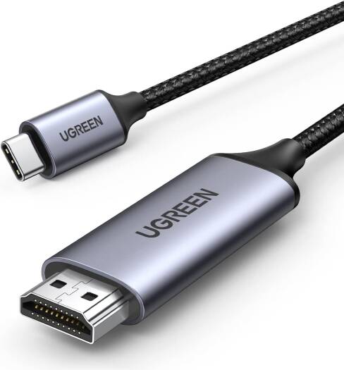 UGREEN USB-C to HDMI Cable, USB 3.1 Type-C to HDMI 4K@60Hz UHD adapter. Compatible with iPhone 15 series, iPad (10/Pro/Air/Mini), Samsung Galaxy series, MacBook Pro, Dell XPS, and Huawei P60 Pro. Length: 1 meter.