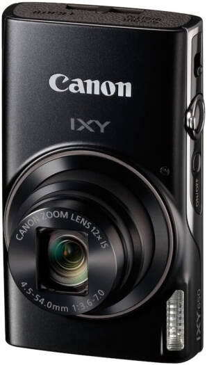Canon IXY 650 Compact Digital Camera – Black, featuring a 20.2MP sensor, 12x Optical Zoom, 3.0-inch LCD display, built-in Wi-Fi, and Full HD video recording. International Version.