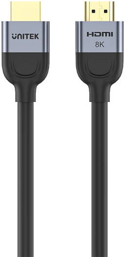 Unitek Gaming HDMI 2.1 Cable supports 8K@60Hz with up to 48Gbps bandwidth, featuring HDCP, Dynamic HDR, and Quick Media Switching. The 5-meter black cable delivers smooth performance and sharp visuals for gaming and high-end displays.