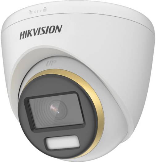Hikvision 3K ColorVu Fixed Turret Camera with a 3.6 mm lens, 24/7 color imaging, up to 40 m white light range, 3D DNR technology for noise reduction, enhanced low-light performance, IP67-rated protection, and a white finish.
