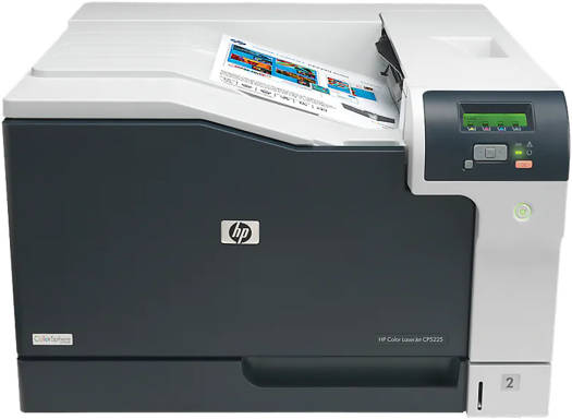 HP CP5225n Color LaserJet A3 Professional Printer – Up to 20 ppm black and color print speed, 600 x 600 dpi resolution, 2-line 16-character backlit display, 250-sheet face-down output bin, White.