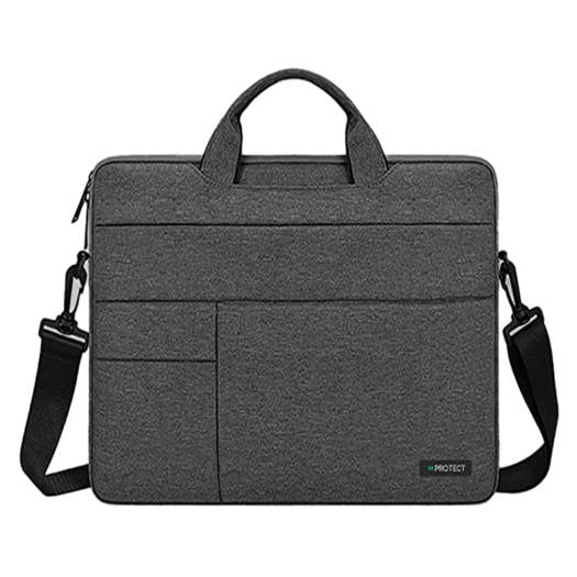 Protect premium-quality laptop bag in gray, fits laptops up to 15–16 inches, water-resistant, with a top-loader design.
