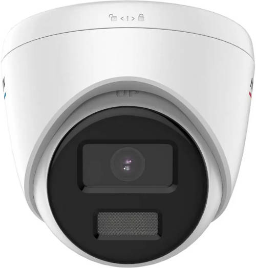 Hikvision 2MP ColorVu Fixed Turret Network Camera with 2.8mm lens, H.265+ compression, up to 30m white light range, 32 Kbps–8 Mbps video bitrate, and Digital WDR. White.