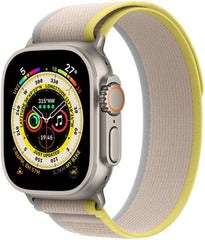 Apple Watch Ultra with GPS + Cellular, 49mm titanium case, yellow/beige Trail Loop (S/M), customizable Action Button, and up to 36 hours of battery life