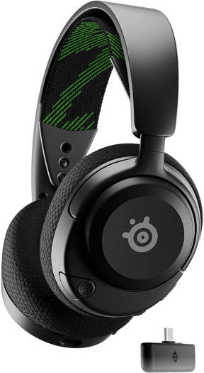 SteelSeries Arctis Nova 4X Wireless Multi-Platform Gaming Headset with 360° spatial audio, high-speed 2.4GHz wireless, up to 36 hours of battery life, USB-C connectivity, ClearCast Gen 2 microphone, compatible with Xbox Series X|S, PC, and PS5, in black.