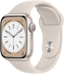 Apple Watch Series 8 with GPS, 45mm starlight aluminum case, paired with a starlight sport band (Regular)