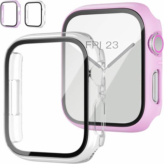 JZK 2-Pack Case with Tempered Glass Screen Protector – Slim Full-Coverage Hard PC Bumper for Apple Watch Series 8/7 (41mm), Thin Protective Cover, Purple