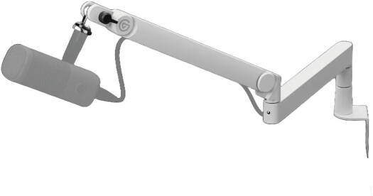 Elgato Wave Mic Arm Pro – low-profile boom arm with precision mount, magnetic hinge caps, advanced suspension system, full 360° rotation, durable all-metal build, and padded desk clamp, in white.