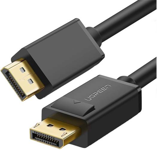 UGREEN DisplayPort-to-DisplayPort cable, supporting 4K@60Hz and 2K@144Hz, with universal compatibility. Features copper conductors, aluminum foil and braid shielding, PVC protective jacket