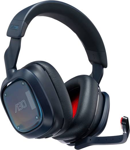 Logitech Astro A30 LIGHTSPEED Wireless Gaming Headset in Blue, featuring Bluetooth connectivity, Dolby Atmos, a detachable boom microphone, 27-hour battery life, USB-C charging, compatible with PS5, Xbox Series X|S, Mac, Windows 10/11, and mobile devices.