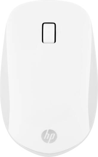 HP 410 Wireless Mouse with multi-surface sensor, adjustable DPI up to 2000, 3-button design with scroll wheel, Bluetooth connectivity, and up to 12-month battery life — White.