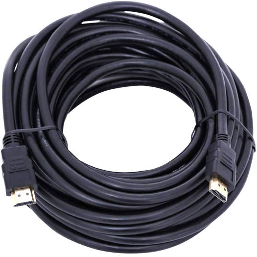 ORCAX-Link 15 m HDMI 1.4 Cable in black, supporting 3D, 1080p, Ethernet, and audio return, compatible with HDTVs, PCs, TVs, computers, PS4, Xbox, and monitors.