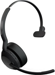 Jabra Evolve2 55 Link380a USB-A Mono Wireless Headset with 28 mm drivers, active noise cancellation, built-in microphone, up to 18 hours of battery life, Bluetooth and USB-A connectivity, finished in black.