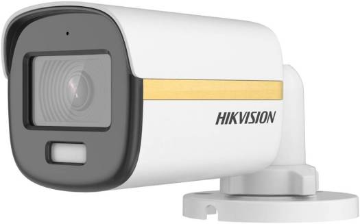Hikvision 3K ColorVu Fixed Mini Bullet Camera with 2.8mm fixed lens, 24/7 color imaging, F1.0 aperture, 3D DNR, up to 20m white light range, and IP67-rated protection. White.
