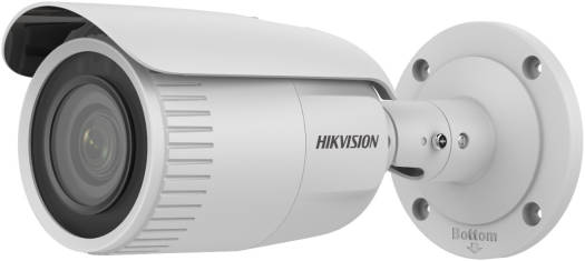 Hikvision 4 MP Varifocal Bullet Network Camera featuring a 2.8–12 mm adjustable lens, up to 50 m infrared range, support for up to 256 GB SD card storage, H.265+ video compression, IP67-rated protection, and a white casing.