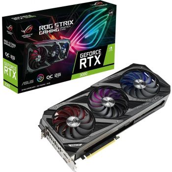 ASUS ROG Strix GeForce RTX 3080 Gaming OC LHR Graphics Card featuring 12GB GDDR6X (384-bit), 1890 MHz boost clock, 8960 CUDA cores, 19 Gbps memory speed, 2.9-slot design, PCIe 4.0 support, and OpenGL 4.6 compatibility.