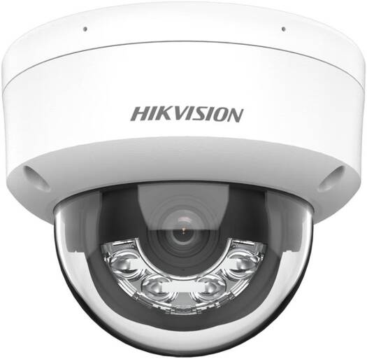 Hikvision 8MP AcuSense Smart Hybrid Light Fixed Dome Network Camera with a 1/2.8" progressive scan CMOS sensor, 2.8mm fixed lens, and F1.6 aperture, in white.