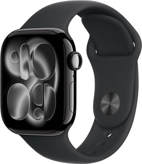 Apple Watch Series 11 Smartwatch with Always-On Retina Display, S10 Chip, watchOS, 50m Water Resistance, GPS, 46mm Jet Black Aluminum Case, Black Sport Band (M/L 160–210mm)