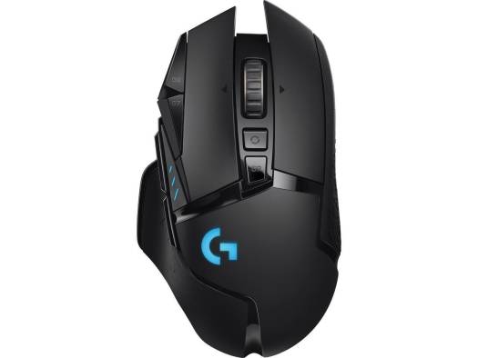 Logitech G502 LIGHTSPEED Wireless Gaming Mouse with HERO sensor, adjustable weights, 25,600 DPI precision, 11 customizable buttons, and hyper-fast scroll wheel.