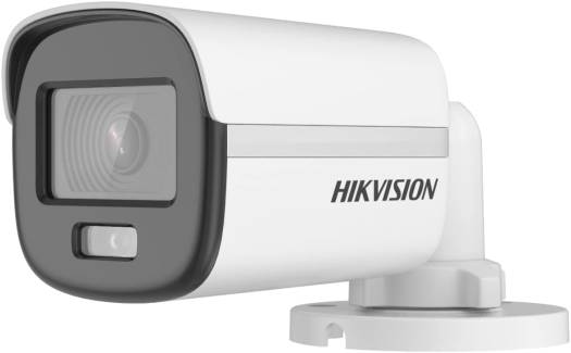 Hikvision 3K ColorVu Audio Fixed Mini Bullet Camera with a 2.8 mm lens, 24/7 color imaging with F1.0 aperture, audio over coaxial cable, built-in microphone, up to 20 m white light range, IP67-rated protection, and a white finish.