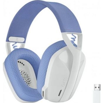 Logitech G435 LIGHTSPEED & Bluetooth Wireless Gaming Headset in White, with 45 Ohm impedance, up to 10-meter wireless range, 20 Hz–20 kHz frequency response, and up to 18 hours of battery life.