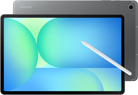 Samsung Galaxy Tab S10 FE+, 13.1" WQXGA+ TFT display, Exynos 1580 chipset, 8GB RAM, 128GB storage, Xclipse 540 GPU, S-Pen included, 5G connectivity, 10090mAh battery, in Gray.