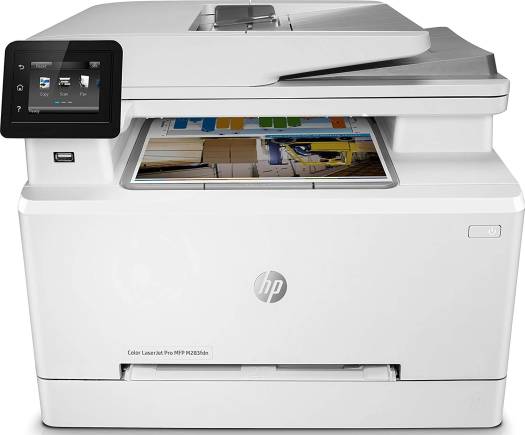 HP Color LaserJet Pro MFP M283fdn – Printer with 2.7" graphics screen, 800 MHz processor, 21 ppm black and color print speed, 250-sheet input tray, 256MB DDR and 256MB flash memory, White.
