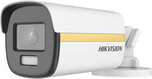 Hikvision 2 MP ColorVu Fixed Bullet Camera with a 2.8 mm fixed lens, 3D DNR technology, 24/7 color imaging with F1.0 aperture, up to 40 m white light range, IP67-rated protection, and a white finish.