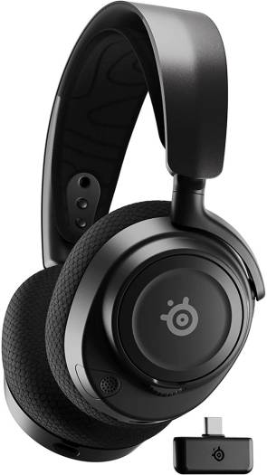 SteelSeries Arctis Nova 7 Wireless Gaming and Mobile Headset with Nova Acoustic System, dual 2.4 GHz and Bluetooth connectivity, up to 38 hours of battery life, USB-C support, ClearCast Gen2 microphone, compatible with PC and PlayStation, in black.