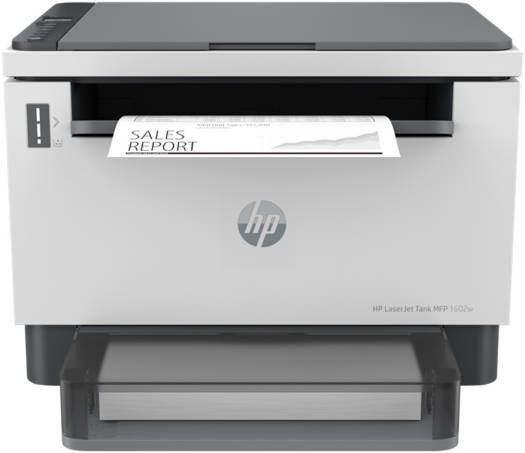 HP LaserJet Tank MFP 1602w A4 Mono Laser Printer – Print, Scan, Copy; up to 22ppm; USB, Wi-Fi & Bluetooth connectivity; 25,000-page duty cycle; White.