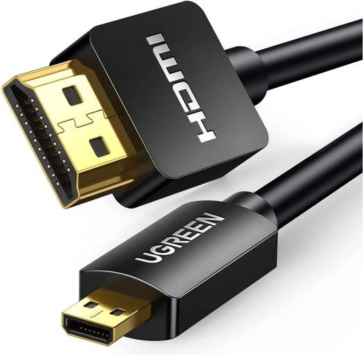 UGREEN HD127 2M Micro HDMI to HDMI Adapter Cable, Male-to-Male, High-Speed, Supports 4K@60Hz, 3D, 1080P Audio Return, Gold-Plated Connectors, Black.