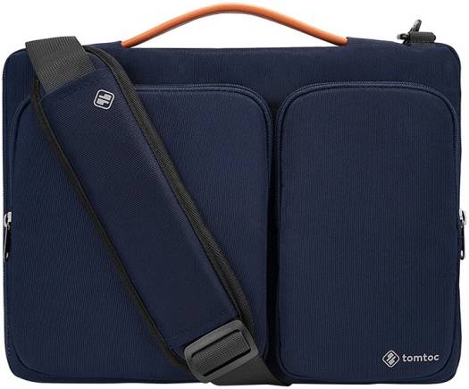 Tomtoc Defender-A42 Laptop Shoulder Bag – Fits 13" Laptops, 360° Protection with CornerArmor Patent, Cushion-Soft Fleece, Ultra-Thick Padding, Water-Resistant Fabric – Navy Blue