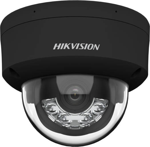 Hikvision 8MP AcuSense Smart Hybrid Light Fixed Dome Network Camera with a 1/2.8" progressive scan CMOS sensor, 2.8mm fixed lens, F1.6 aperture, in black.