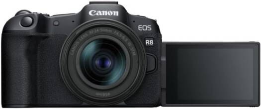 Canon EOS R8 Mirrorless Camera with RF 24–50mm f/4.5–6.3 IS STM Lens – featuring a 24.2MP Full-Frame Sensor, Dual Pixel CMOS AF II, 4K recording up to 60p, up to 40fps continuous shooting, and a vari-angle touchscreen display.