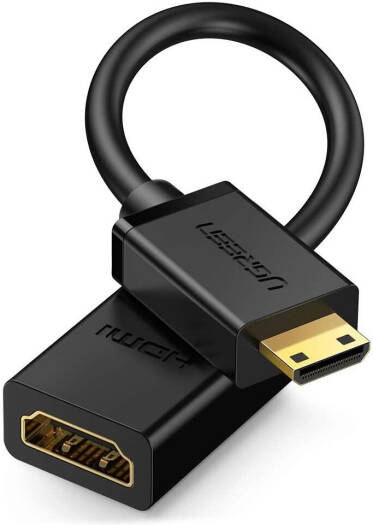 UGREEN 20137 Mini HDMI-to-HDMI adapter cable, 22 cm, supporting up to 4K@60Hz, real 3D effect, 10 Gbps transmission speed, and audio-video sync, black.